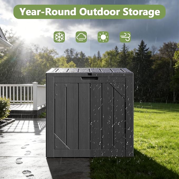30 Gallon Outdoor Deck Box 4 Pack, Waterproof Resin Patio Storage Boxes with Lockable Lid, Small Outdoor Storage for Cushions, Accessories, Garden Tools, Indoor Outdoor Organizer, Gray