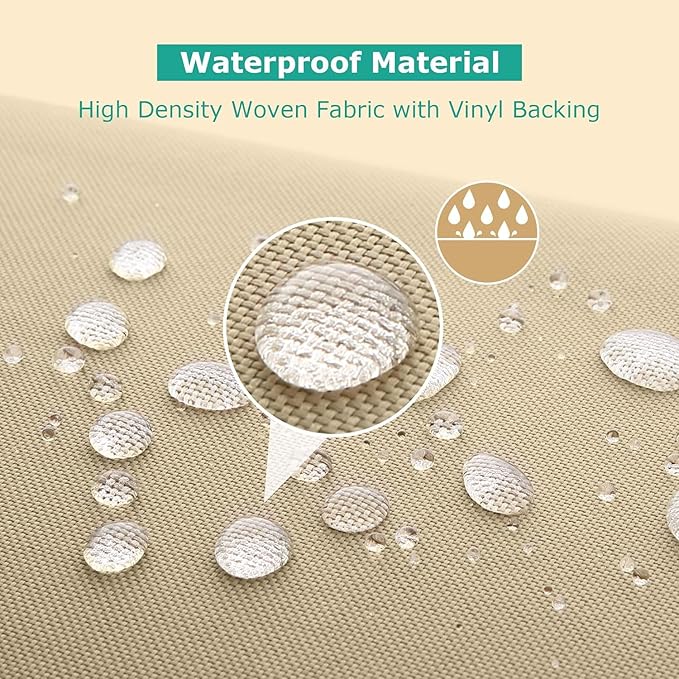 Picnic Table Cover Waterproof 70/72 Inch 600D Oxford Outdoor Table Cover with Bench Covers for Winter DustProof Heavy Duty (Beige, 6FT-70/72inch)