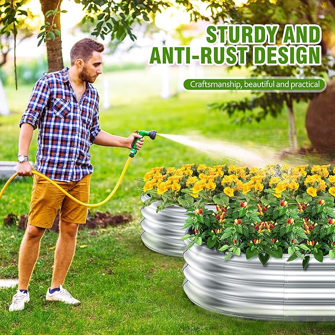 Galvanized Steel Raised Garden Bed – Outdoor Planter Box for Root Vegetables, Herbs & Flowers, Large Metal Garden Beds for Backyards, Terraces and Balconies (2, 8 x 3 x 1 FT)