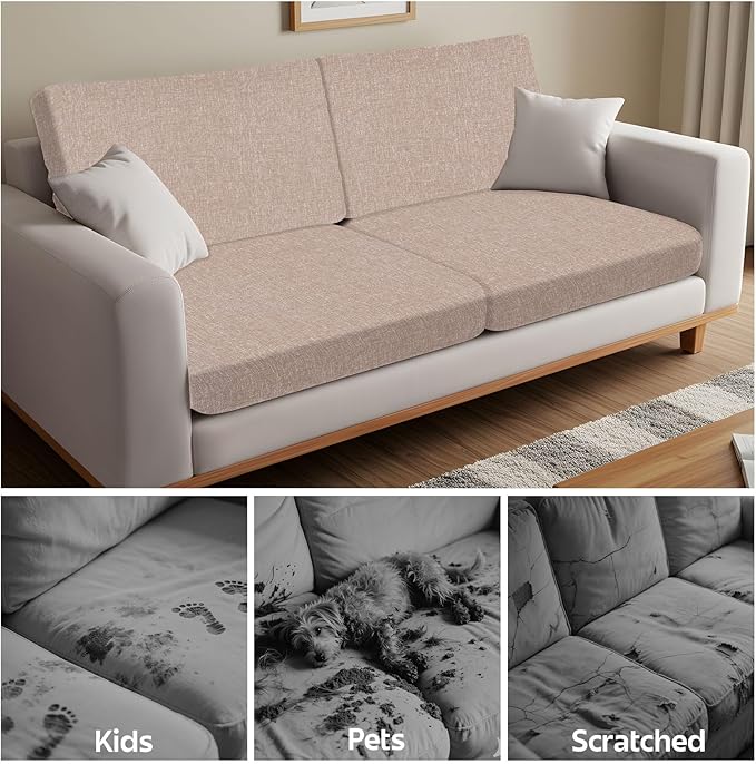 pickyNproud 4Pcs Patio Cushion Covers Stretch Outdoor Couch Cushions Slipcovers Replacement Washable Furniture Protector with Elastic Bottom Sofa Chair Seat Cover, Blush Khaki