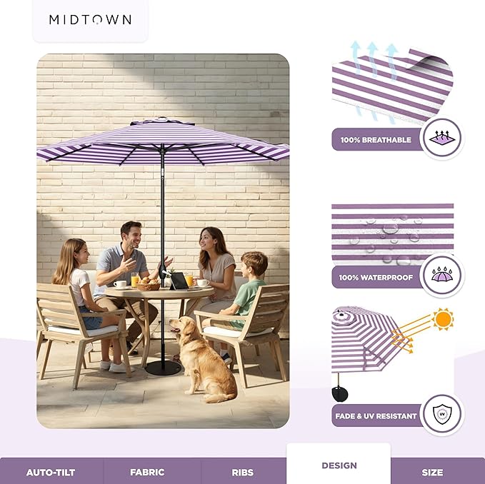The Lean Patio Umbrella (Terylast Fabric - Midtown Stripes, 10 Foot)