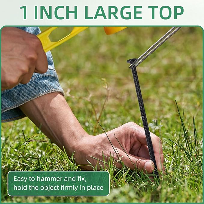 16 Inch Ground Spikes, Rebar Stakes, 1/2 Ground Stake, Galvanized Anchors, Metal Stakes for Ground (16Pcs, Black)