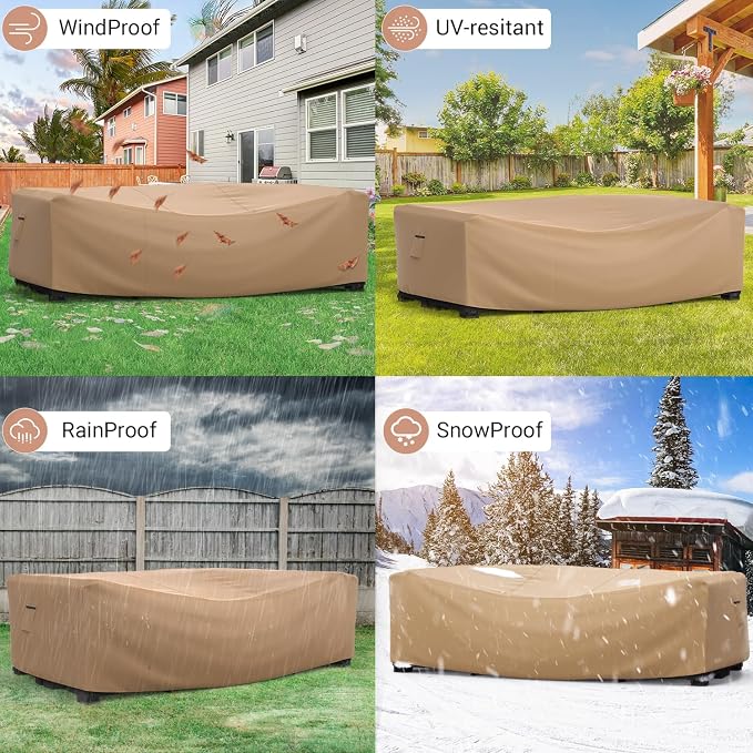Mrrihand Heavy Duty Patio Furniture Covers, Outdoor Furniture Covers Waterproof Sectional Sofa Set , Patio Table and Chair Set Cover 138"L×86"W×28"H,Brown