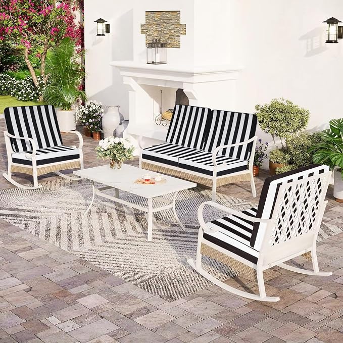 Deep Seat Patio Cushions Set of 2, 24x24 Inch Waterproof & Fade Resistant Outdoor Chair Cushions, Thick Padded Replacement Sofa Cushions for Garden Yard Furniture