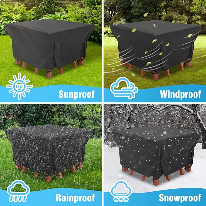 Velway Patio Furniture Cover Outdoor, Waterproof Square Patio Table Chair Sofa Set Cover, 50”Lx50”Wx29”H, All Weather Oxford Tear-Resistant Material with Zipper Carrying Bag Windproof Buckles