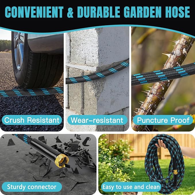 Gardentime 50FT Non-Expandable Garden Hose, Heavy Duty Flexible Water Hose with Leakproof 3/4" Fittings 10 Modes Spray Nozzle, Kink-Free, Lightweight & Durable for Yard, Lawn, Garden & Outdoor Use