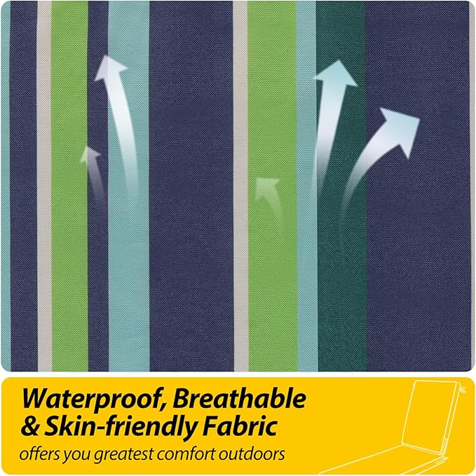 AAAAAcessories Outdoor Chaise Lounge Cushions, Fade-Resistant, Waterproof Patio Furniture Replacement Cushions, 72" x 21" x 3", Set of 2, Stormy Teal Coastal Stripe