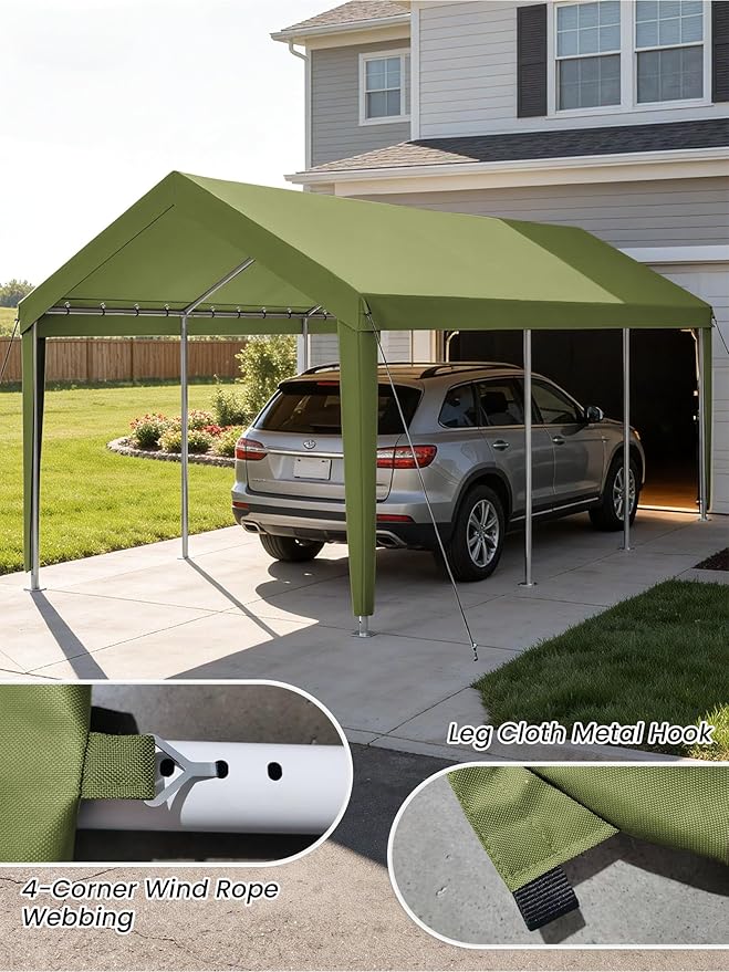 12 x 20 Ft Carport Replacement Cover, Heavy Duty Outdoor Car Tarp Canopy, Waterproof & UV Protected Tear Oxford Tarp with Ball Bungees (Frame is Not Included)