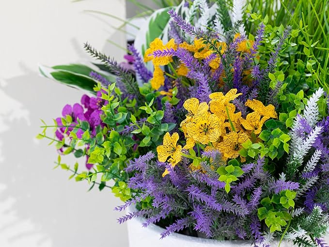 Green Moon 25 Bundles Fake Plants Outdoor with Artificial Lavender Flower UV Resistant Faux Greenery Plants for Home Planter Garden Patio Front Porch Yard Decor