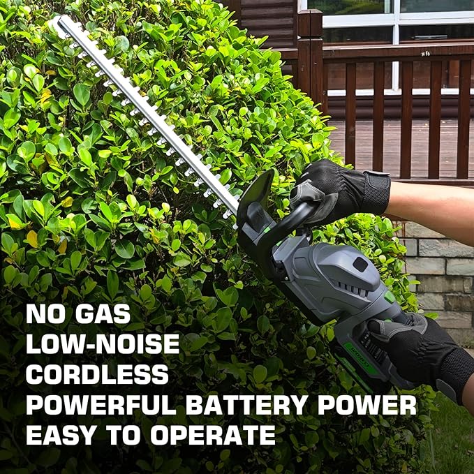20-Inch Cordless Hedge Trimmer, Electric Handheld Bush Trimmer, 180° Rotatable Handle, with 2pack Battery and Charger (WHT52)