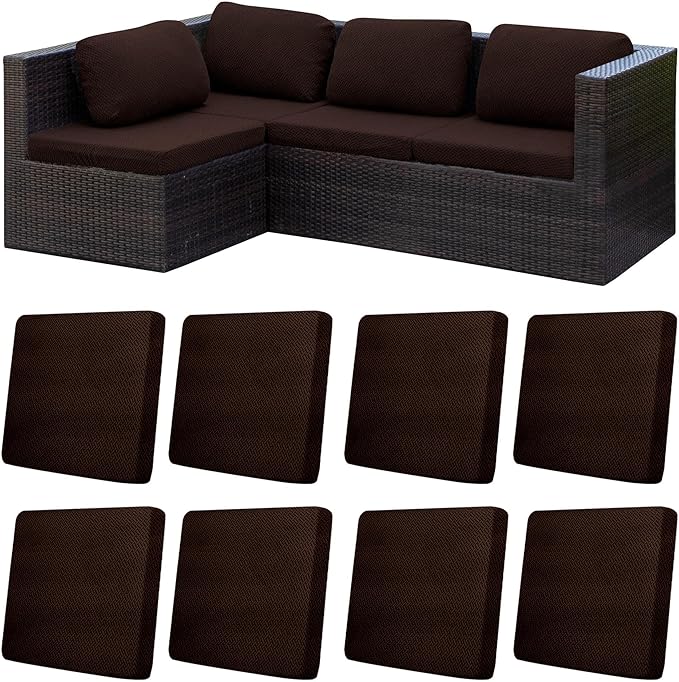 8Pcs Patio Cushion Covers,Outdoor Cushions Covers,Stretch Cushion Covers Replacement, Washable and Reusable Furniture Protectors(Coffee Brown)