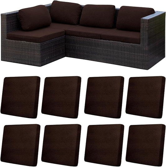 8Pcs Patio Cushion Covers,Outdoor Cushions Covers,Stretch Cushion Covers Replacement, Washable and Reusable Furniture Protectors(Coffee Brown)
