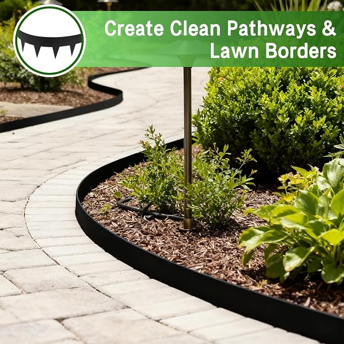Metal Landscape Edging,33ft Galvanized Steel Garden Edging Border,No Dig Flexible Landscaping Edging Strips with clamps, Rust-Proof Lawn Divider for Flower Beds Ponds and Mulch-Black(10-Pack)