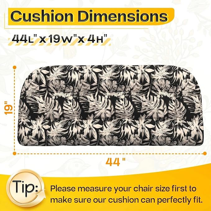 MAGIC ELEPHANT Outdoor Bench Cushion, Memory Foam Loveseat Cushion for Patio Furniture Wicker Chair, Settee Porch Swing Seat Cushion, 44 x 19 Inches (Black Monstera)