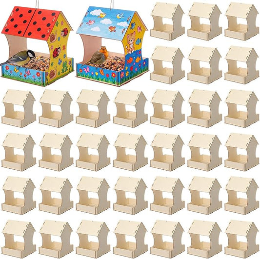 DoubleFill 36 Pack Wooden Bird Feeder Kits, DIY Bird House Kits, Build and Paint Craft for Adults, Unfinished Birdhouse Wood Craft for Educational Fun Art Outdoor Activities Gift