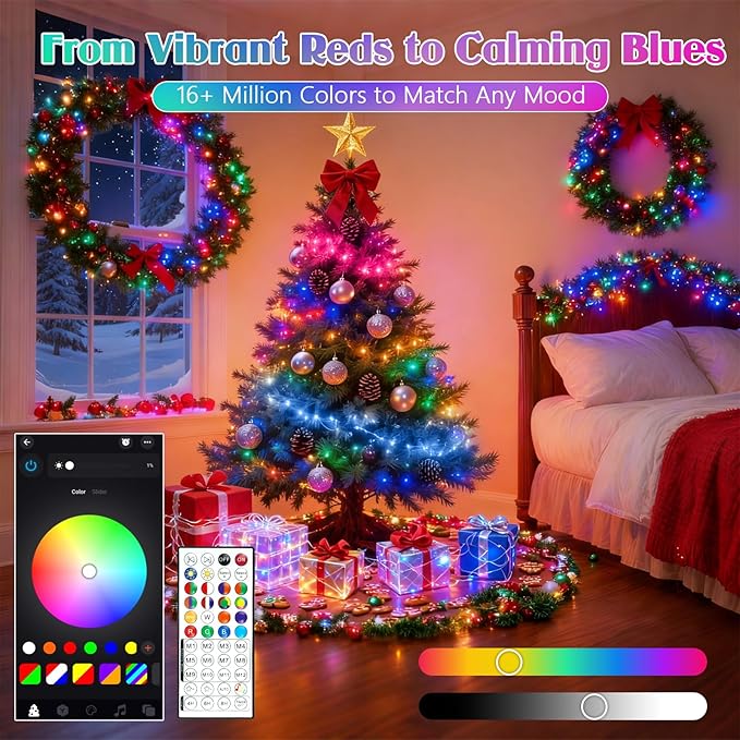 4th of July for Smart Color Changing String Lights Indoor, 88FT 240LED App Control RGB LED String Lights with Remote & Timer, Waterproof Twinkle Tree Lights Outdoor for Independence Day Decor