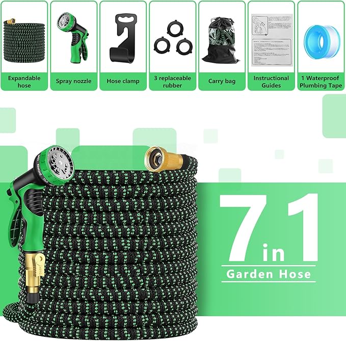 50 FT Expandable Garden Hose-2026 Upgraded Lightweight Flexible Water Hose with 10 Pattern Nozzle,Solid Brass Fittings,5-Layer Latex Core,3750D Durable Fabric,Kink-Free & Leakproof Expanding Hose