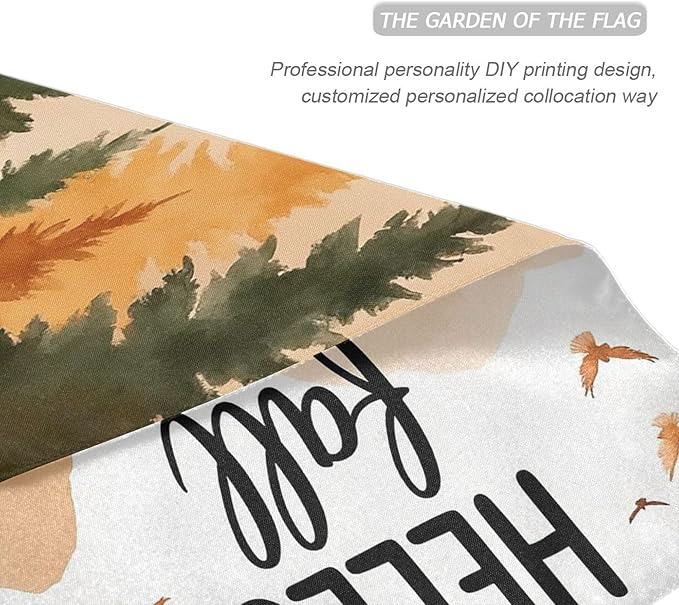 Hello Fall Forest Tree House Flag 28x40 Inch Double Sided Outside Birds Autumn Seasonal Yard Outdoor Flag Banner for Garden Lawn Patio Holiday Decorations