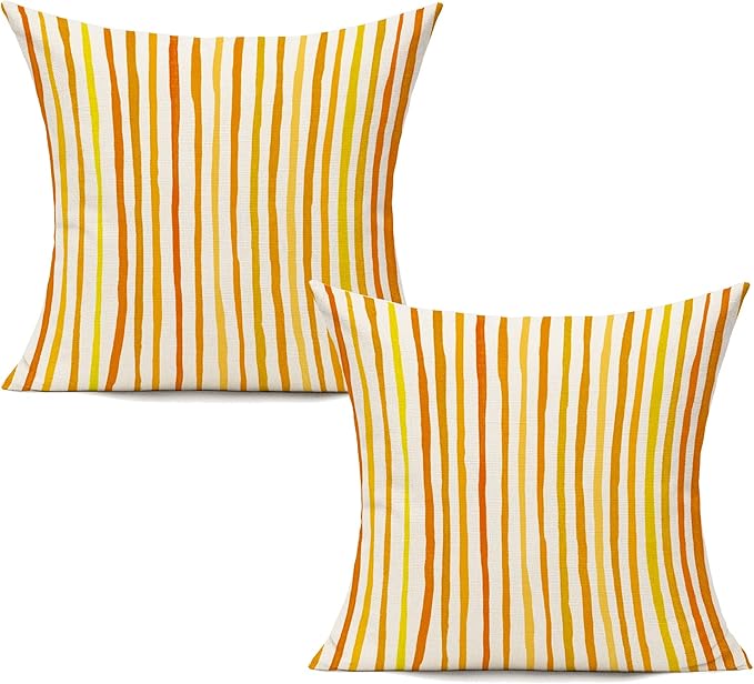 All Smiles Outdoor Yellow Throw Pillow Covers for Patio Bench Garden Porch Sunbrella Furnitures Sage Lines Stripes Cushion Cases Decorative 16x16 Set of 2 for Sofa Couch