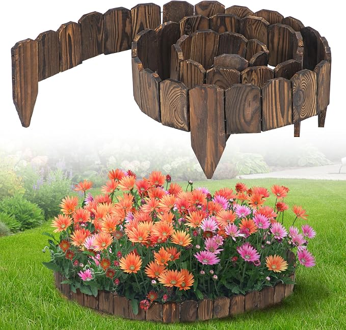 9.6ft L x 3.9in H Landscape Edging - Sturdy Anti-Corrosive Wood Garden Edging Border, Low-Profile Blends into Nature, for Yard Flower Bed Path Decorative Tree Fence, 1 Pack
