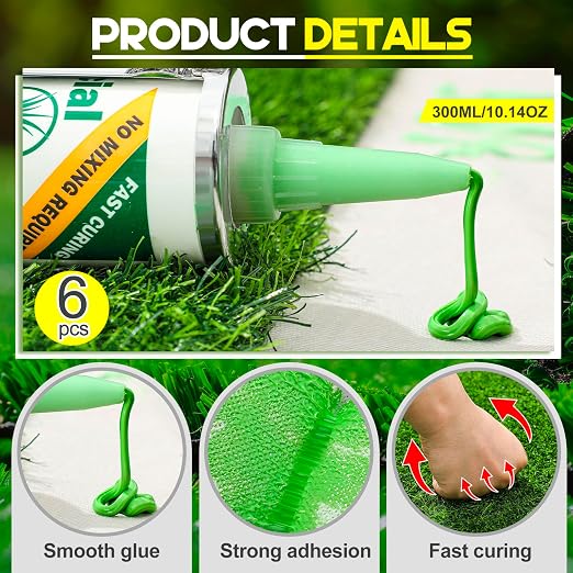 Threlaco 6 Tubes Turf Glue for Artificial Grass 10 oz Artificial Turf Tape Grass Paint Concentrate Glue Carpet Adhesive for Synthetic Surfaces(No Caulk Gun)
