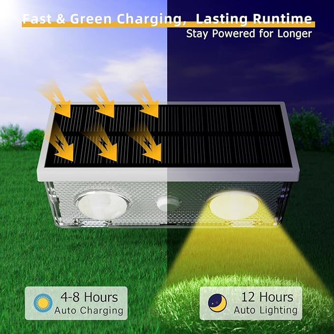 Solar Fence Lights Outdoor, 12 Pack Warm & Cool White RGB LED IP68 Waterproof Wall Mount Sconce Up & Down Solar Lights for Outside Garden Patio Backyard Garage Step（White