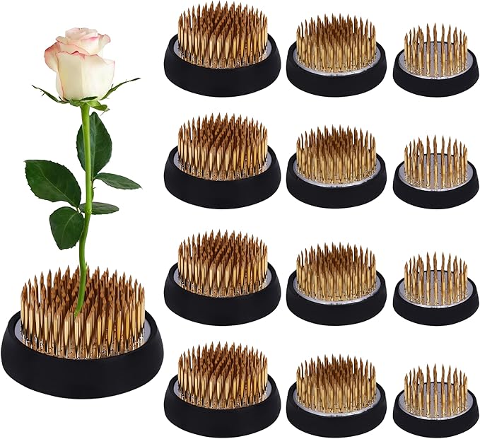 Daywhote Stainless Steel Flower Frogs for Floral Arrangements - 12 Pack with 3 Sizes(1.18", 1.57", 1.96"), Reusable Floral Holder Pins for DIY Craft, Centerpiece, Vase (Round Rubber Base)