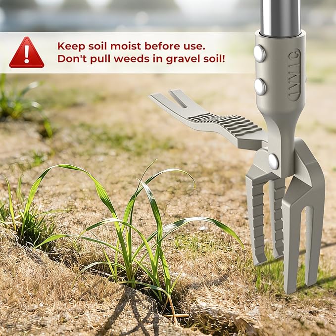 Manual Weed Puller Tool, 47" One-Piece No Assembly Stainless Steel Garden Weeder with Long Handle, Stand Up Heavy Duty Weeding Tool for Lawn Patio Yard Dandelion Root Removal Without Kneeling