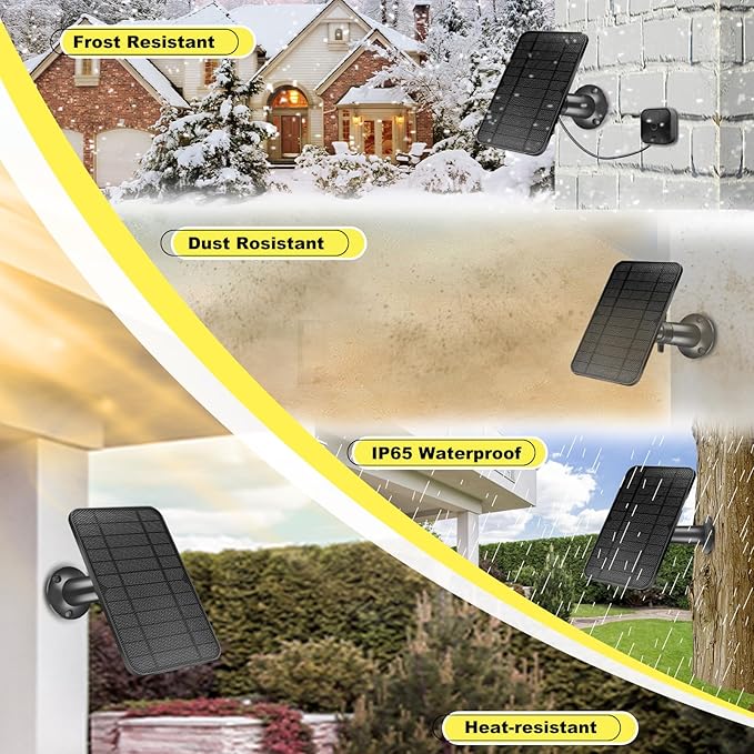 4W Solar Panel for Blink Camera,Solar Kit Build-in 2600mAh Rechargeable Battery, IP66 Waterproof（Black）-2 Pack