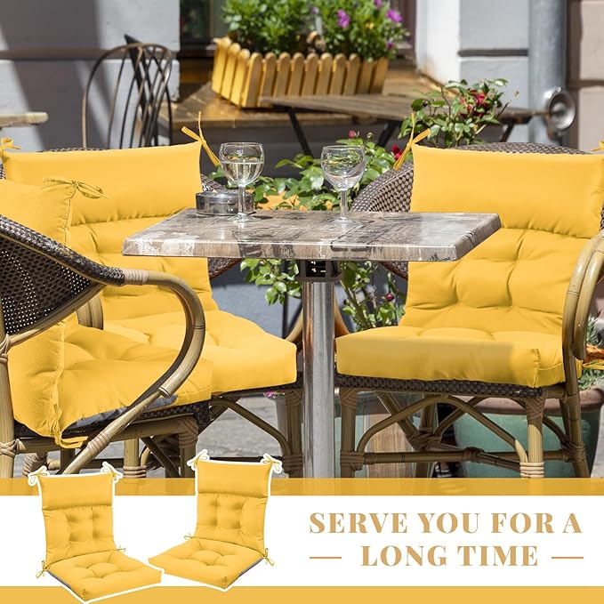 Sintuff 4 Pcs 44 x 21 x 4 Patio Chair Cushions Outdoor Chair Cushion Seat/Back Tufted Pillow with Ties Water Resistant Replacement Indoor Patio Furniture Outdoor Furniture (Solid Color,Yellow)