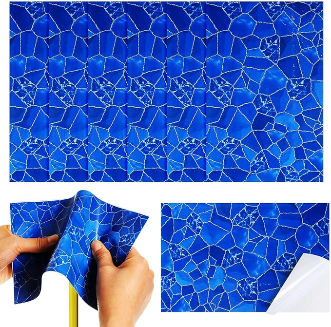 Yexiya 6 Pcs PVC Pool Repair Patches 8.45x5.51 Inch - Heavy-Duty Vinyl Adhesive Patch Kit for Above Ground Pools, Air Mattress, Inflatable Boats, Tents(Marble,Sapphire)