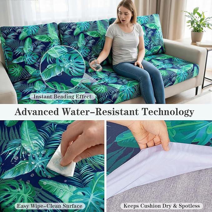 8 Pack Outdoor Cushion Covers Water Resistant High Stretch Fit Patio Cushion Covers 180g Couch Seat Slipcovers Machine Washable Pet & Kids Friendly Home Refresh 20-27 Inch, Palm Leaves