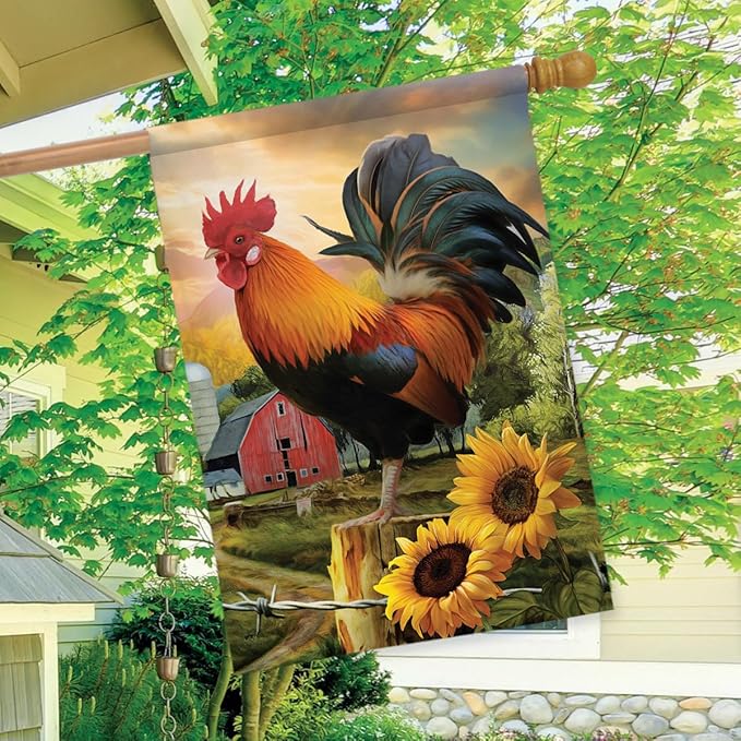 Fancy Rooster Summer House Flag Dawn Farm Barn 28" x 40" Briarwood Lane