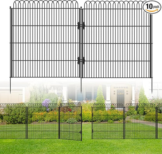 10 Panels No Dig Tall Decorative Garden Fence with Double Lock, 40 in(H) X 24 ft(L) Animal Barrier Fencing Outdoor for Yard,Rustproof Metal Garden Edging and Borders, Temporary Ground Stakes