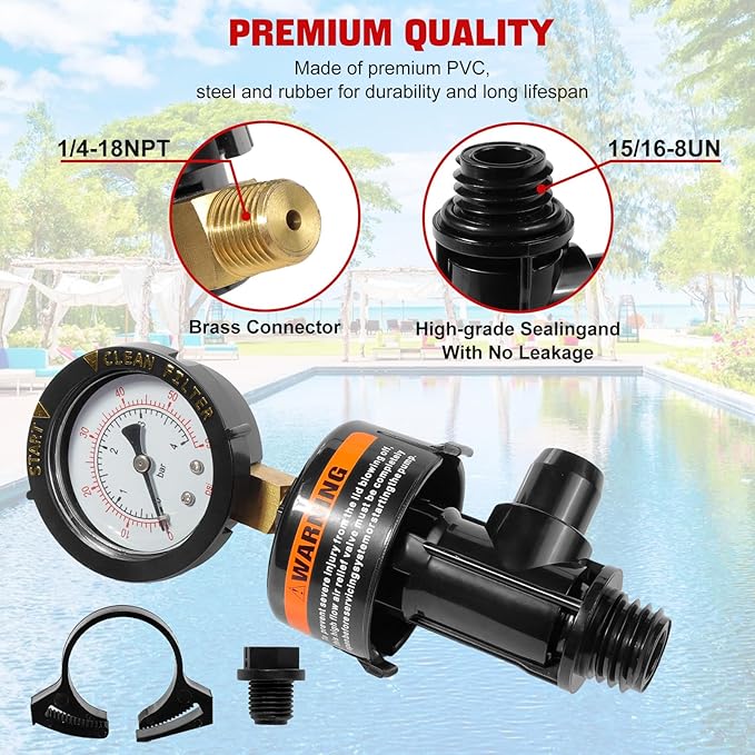 98209800 Manual Air Relief Valve Assembly with Pool Filter Pressure Gauge Compatible with Pentair Pressure Relief Valve Fit for Pool and Spa Filter FNS,Clean and Clear,Quad DE,SMBW 2000/4000 Series