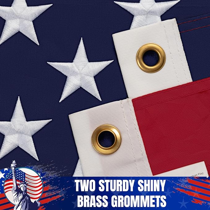 American Flag 3x5 Ft for Outside, Long Lasting, Heavy Duty Nylon, Fade Resistant, High Wind US Outdoor Flags with Embroidered Stars, Sewn Stripes, Brass Grommets