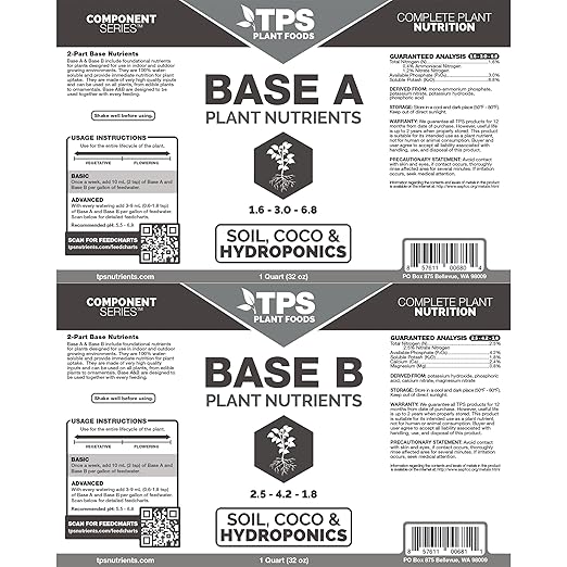 TPS Base A+B Two Part Set Complete Plant Growing Nutrient Formula for All Plants, for Both Soil and Hydro, Gallon Set (2 x 128 oz)