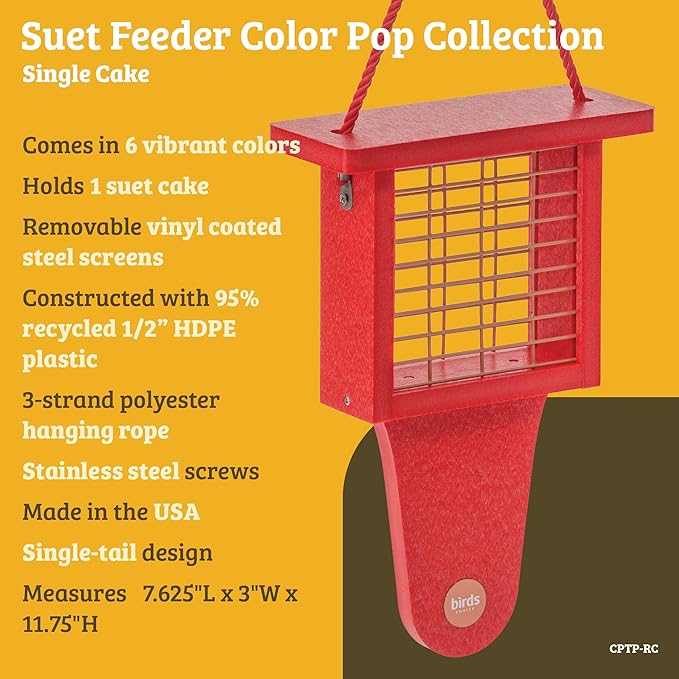 Birds Choice Suet Feeder with Tail Prop, Holds 1 Suet Cake | Hanging Suet Bird Feeder with Roof, Woodpeckers, Jays, Nuthatches | Sturdy for Garden & Backyard | Taupe & Brown, 8"L x 3"W x 12"H
