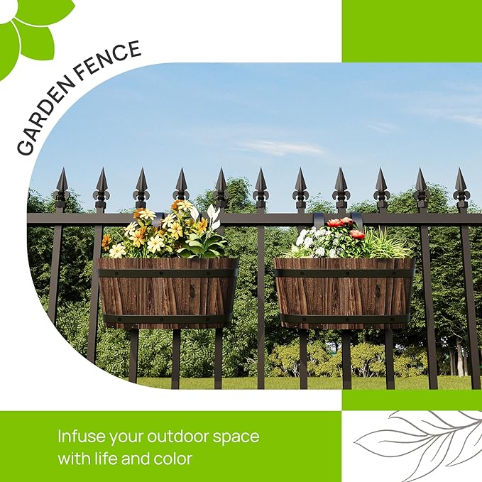Wooden Hanging Planter for Railing Fence Outdoor Planter Railing Planter Boxes for Plants Wall Planters Window Flower Box Hanging Bucket Pots Countryside Plant Holder (Carbonized,1pcs,Small)