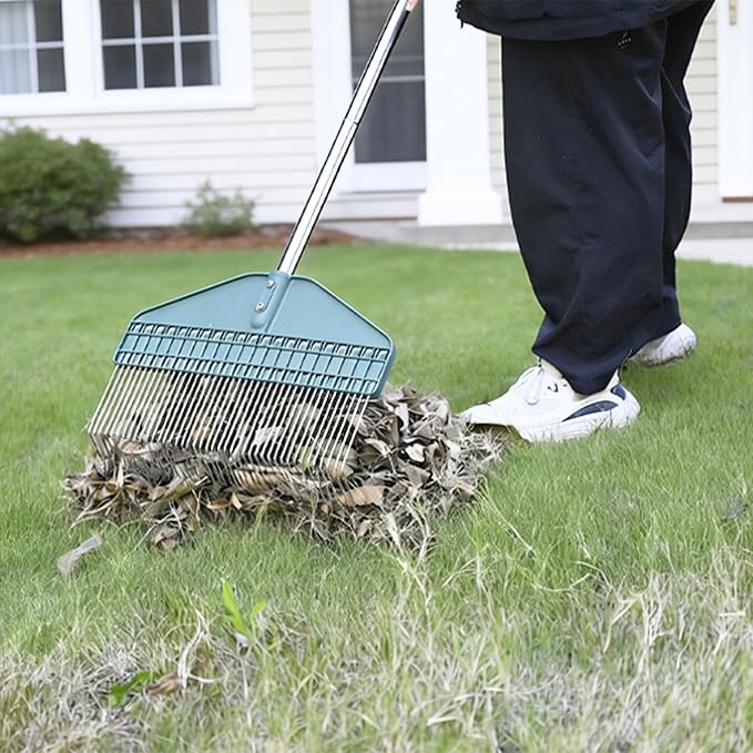 YEELOR Thatch Rake, 66" Adjustable Handle, 17" Wide Dethatcher Rake for Garden, Patio & Lawn, Cleans Dead Grass, Thatch, Pine Needles & Acorns (Right-Angle Hook)