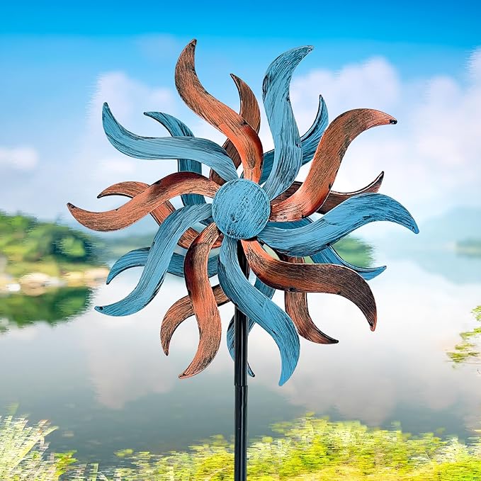 360° Wind Spinners Outdoor Metal Wind Sculpture Willow Leaf with Stake for Yard Garden Patio Lawn Decor