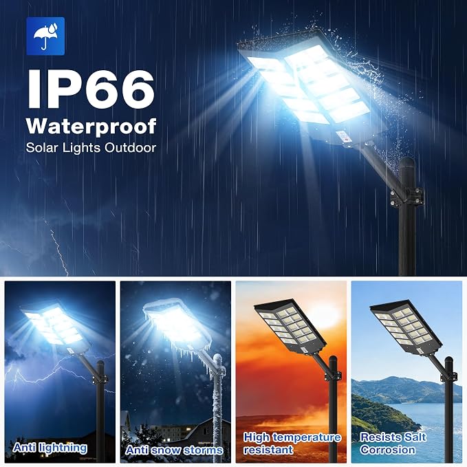 WYWNA 9000W Solar Street Light Outdoor, 8000K Motion Sensor Solar Lights with Remote, IP66 Waterproof Security Light, 350° Wide Angle, Dusk to Dawn for Parking Lot Yard Farm (1)