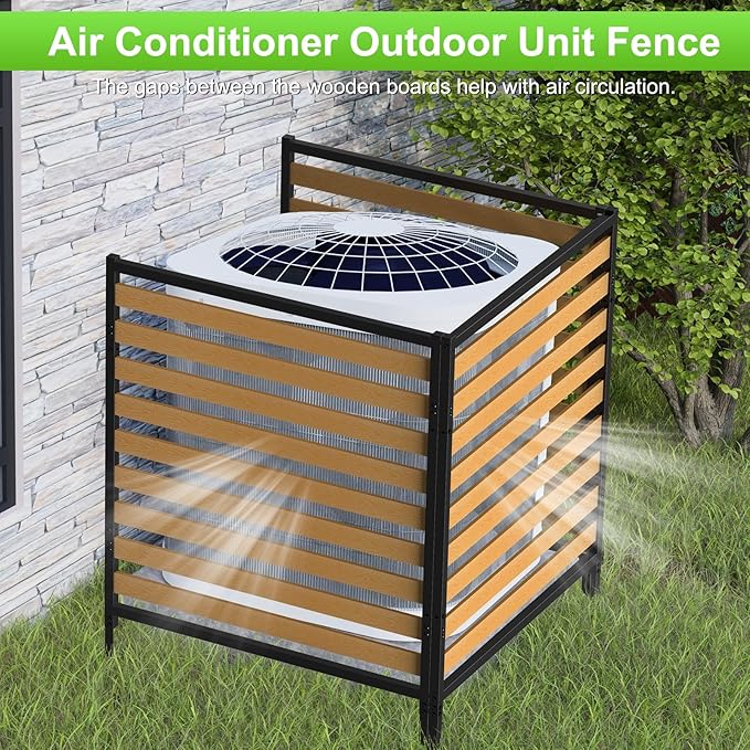 Air Conditioner Fence 2 Panels, Privacy Fence Screen 54.5" H × 39.4" W No-Dig Metal Wood Outdoor Pool Equipment Enclosure with Metal Stake, AC Unit Cover, Trash Bin Hider for Garden & Backyard