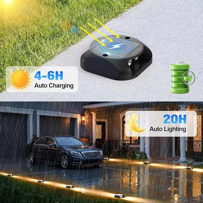 Quntis Outdoor Solar Driveway Lights, 20H Extra Bright Path Safety Markers for Large Yards, Weatherproof Warm White Ambiance Lighting for Dark Steps, Sidewalk, Gardens, Pathway & Pool, 12 Pack