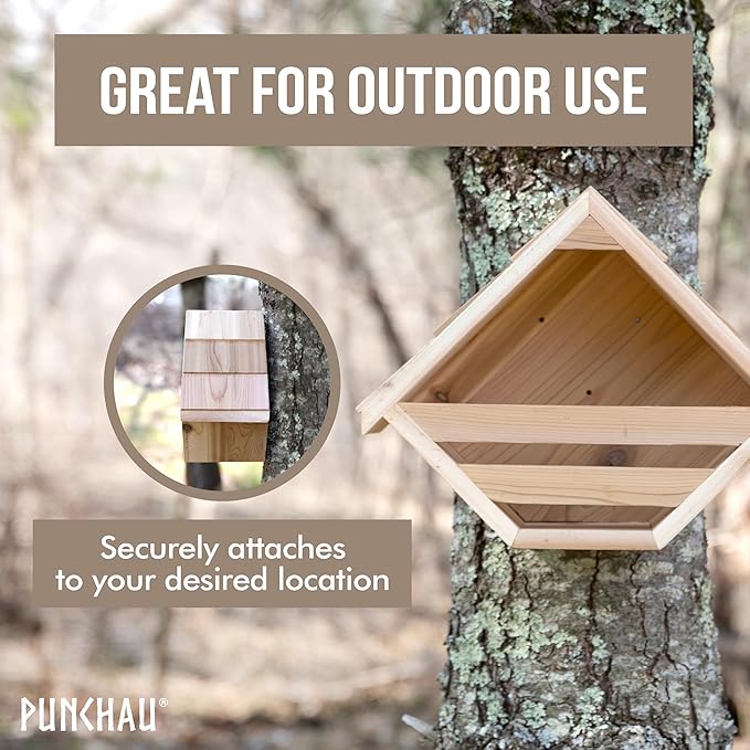 Cedar Mourning Dove Nesting Box - Dove Bird House for Outside Nesting, Outdoor Natural Rough Cut Cedar Bird House w/Natural Shingles (Style 2)