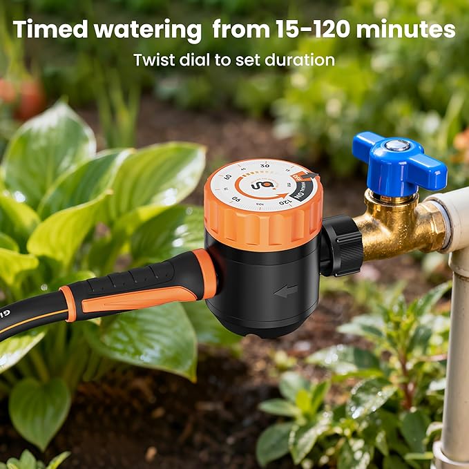 Giraffe Tools Garden Hose 5/8", Water Hose Heavy Duty, Flexible, Lightweight Hybrid Hose with Swivel Handle, with Water Timer Nozzle and Yard Sprinkler, 25ft Male to Female Fittings, Burst 600 PSI