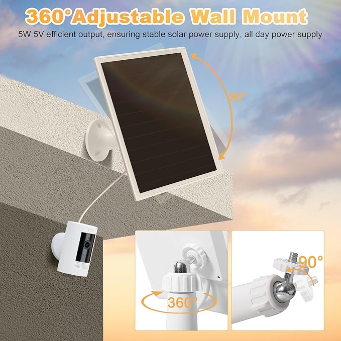 Solar Panel Charger for Ring Camera, Compatible with Ri ng Stick Up Cam Battery, Ring Spotlight Plus/Pro Battery,Waterproof, 5V 6W Fast Charging