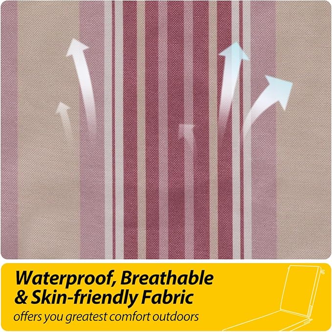 AAAAAcessories Outdoor Chaise Lounge Cushions, Fade-Resistant, Waterproof Patio Furniture Replacement Cushions, 74" x 23" x 3", Dusty Rose Garden Stripe