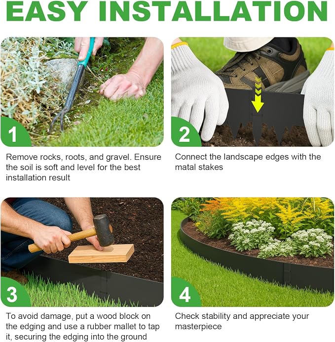8-Pack Metal Landscape Edging (26ft Total), 40" x 6.5" Steel Garden Edging Border w/ 8 Stakes, Rustproof Hammer-in Edging for Landscaping, Lawn, Yard, Tree Rings, Flower Beds