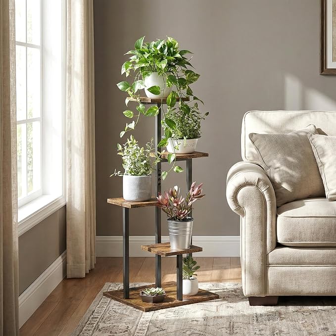 4 Tier Plant Stand Indoor, Multiple Plant Stands for Indoor Plants | Sturdy wood structure, space-saving corner design. Multi-layer rack holds multiple potted plants,ideal for living room